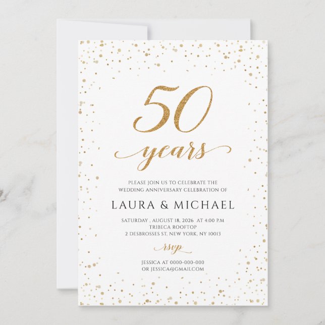50th Anniversary Invitation, Gold Wedding Invites Einladung (Vorderseite)