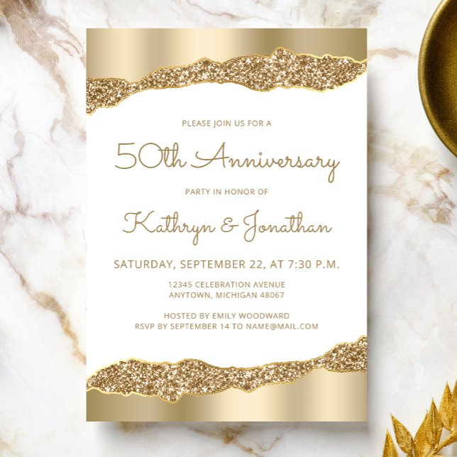 50th Anniversary Party Gold Foil Glitter  Einladung (Von Creator hochgeladen)