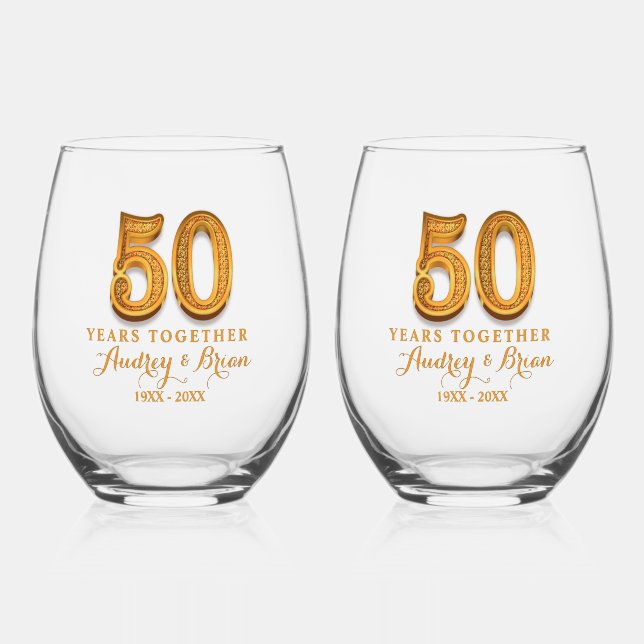 50th Anniversary Personalized Weinglas Ohne Stiel (Vorderseite)