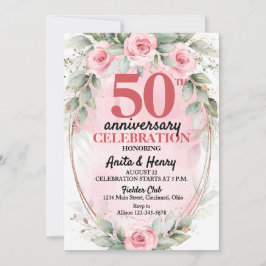 50th Anniversary Soft Pink & Sage Green Roses Einladung