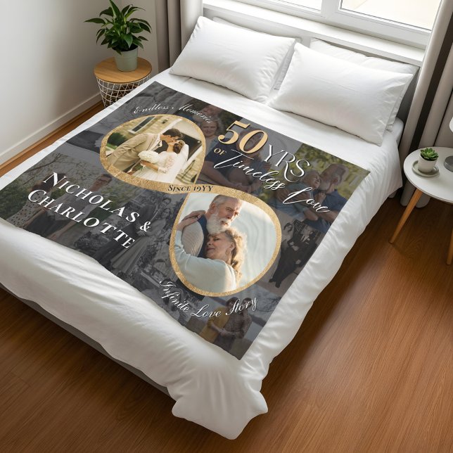 50th Anniversary Then Now Infinity Photo Collage Fleecedecke (50th Anniversary Then Now Infinity Photo Collage Fleece Blanket)