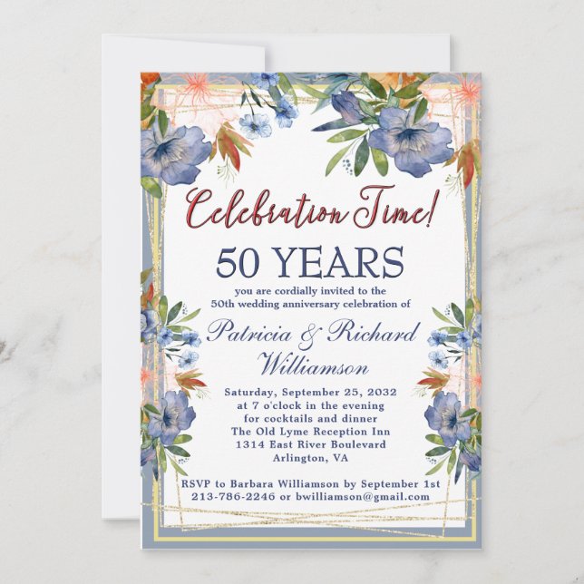 50th (Any Year) Chic Floral Wedding Anniversary  Einladung (Vorderseite)