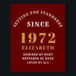 50th Birthday 1972 Elegant Red Gold Chic Poster<br><div class="desc">A wonderful birthday gold design on a party poster for that special celebration. Easily customize the text using the template provided. Part of the setting standards range of birthday supplies.</div>