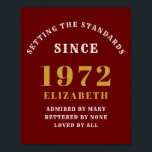 50th Birthday 1972 Elegant Red Gold Chic Poster<br><div class="desc">A wonderful birthday gold design on a party poster for that special celebration. Easily customize the text using the template provided. Part of the setting standards range of birthday supplies.</div>