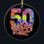 50th Birthday 50 Year Old Men Women Tie Dye Party Keramik Ornament<br><div class="desc">50th Birthday 50 Year Old Men Women Tie Dye Party Gift. Perfect gift for your dad,  mom,  papa,  men,  women,  friend and family members on Thanksgiving Day,  Christmas Day,  Mothers Day,  Fathers Day,  4th of July,  1776 Independent day,  Veterans Day,  Halloween Day,  Patrick's Day</div>