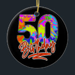 50th Birthday 50 Year Old Men Women Tie Dye Party Keramik Ornament<br><div class="desc">50th Birthday 50 Year Old Men Women Tie Dye Party Gift. Perfect gift for your dad,  mom,  papa,  men,  women,  friend and family members on Thanksgiving Day,  Christmas Day,  Mothers Day,  Fathers Day,  4th of July,  1776 Independent day,  Veterans Day,  Halloween Day,  Patrick's Day</div>