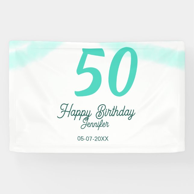 50th birthday add name date year green pastel bold banner (Horizontal)
