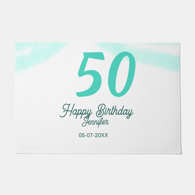 50th birthday add name date year green pastel bold fußmatte (Vorderseite)