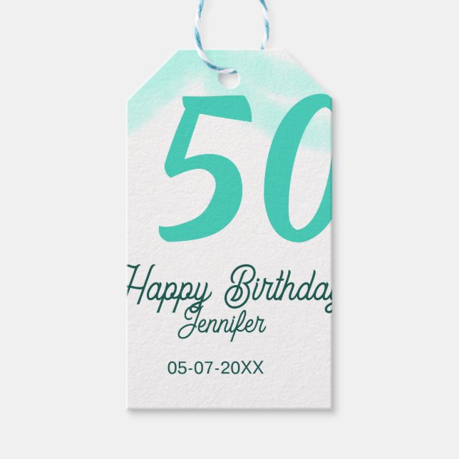 50th birthday add name date year green pastel bold geschenkanhänger (Vorderseite)
