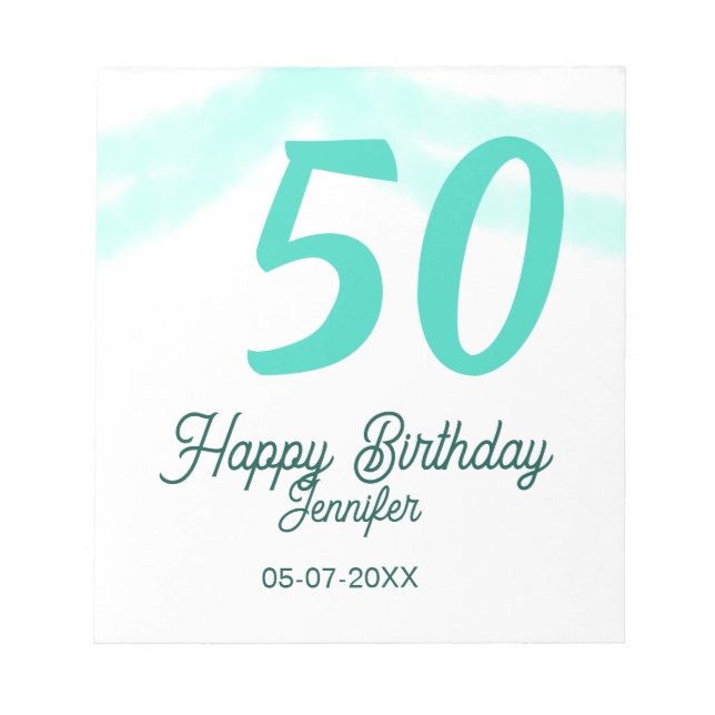 50th birthday add name date year green pastel bold notizblock (Vorderseite)
