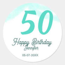 50th birthday add name date year green pastel bold runder aufkleber
