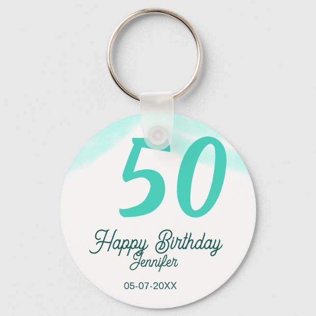 50th birthday add name date year green pastel bold schlüsselanhänger (Vorderseite)