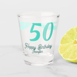50th birthday add name date year green pastel bold schnapsglas