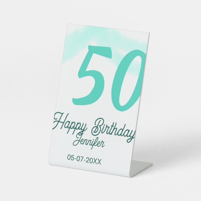50th birthday add name date year green pastel bold sockelschild (Vorderseite)