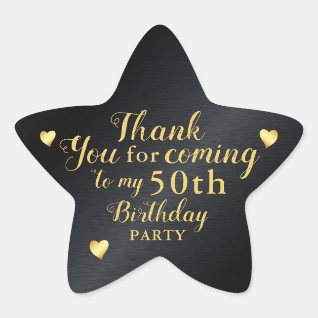 50th Birthday Black and Gold Thank You Stern-Aufkleber (Vorderseite)