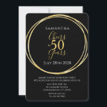 50th Birthday Black Gold Cheers to 50 Years Party Einladung<br><div class="desc">This is a chic and elegant 50th birthday party invitation. This stylish design is in classic black and gold. It has the message, "Samantha", "Cheers to 50 years" and the celebration date on the front and back. This modern, typography motif is framed by an elegant gold foil effect circle. on...</div>