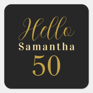 50th Birthday Black Gold Personalized Birthday Quadratischer Aufkleber