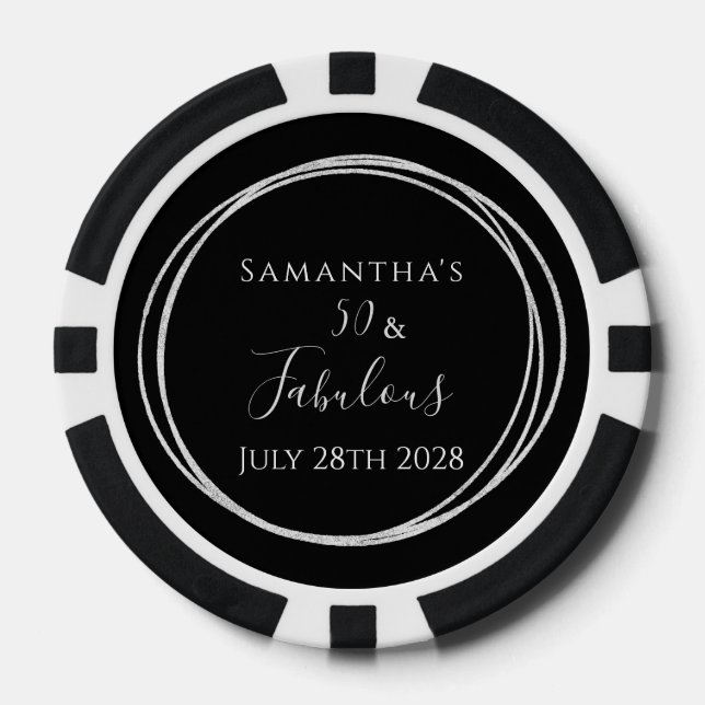 50th Birthday Black Silver 50 and Fabulous Party Pokerchips (Vorderseite)