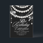 50th Birthday Black & White Elegant Einladung<br><div class="desc">Birthday party invitation elegant cute black watercolor bow with pearls modern  birthday invitation template. Elegant stylish birthday invitation is full of fun and cute design elements.</div>