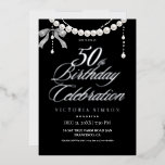 50th Birthday Black & White  Folieneinladung<br><div class="desc">Stylish modern Birthday party invitation. Elegant handwritten calligraphy combined with a modern font on a dark black background complement each other and look harmonious at the same time.</div>