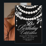 50th Birthday Black & White Photo Invitation Einladung<br><div class="desc">Birthday party invitation elegant cute black watercolor bow with pearls modern  birthday invitation template. Elegant stylish birthday invitation is full of fun and cute design elements.</div>