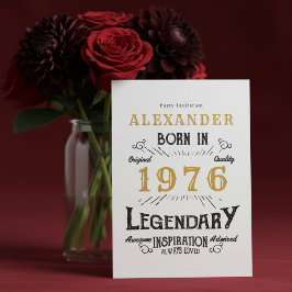 50th Birthday Born 1976 White Gold Retro Vintage Einladung