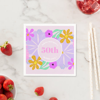 50th birthday floral cute romantic pink Napkin Serviette
