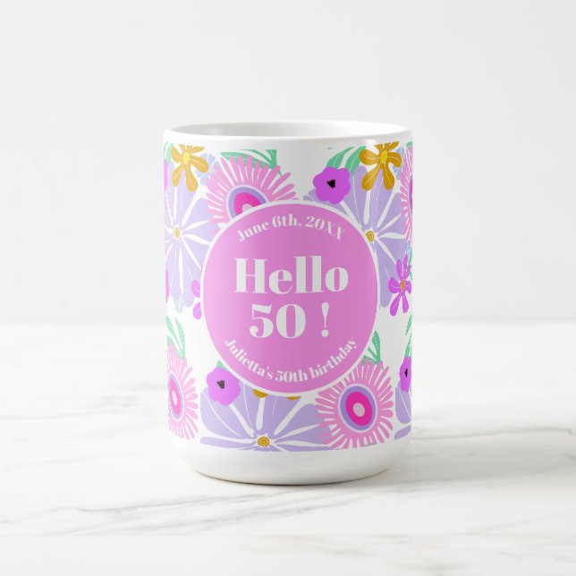 50th birthday floral romantic classic pretty Mug Kaffeetasse (Mittel)
