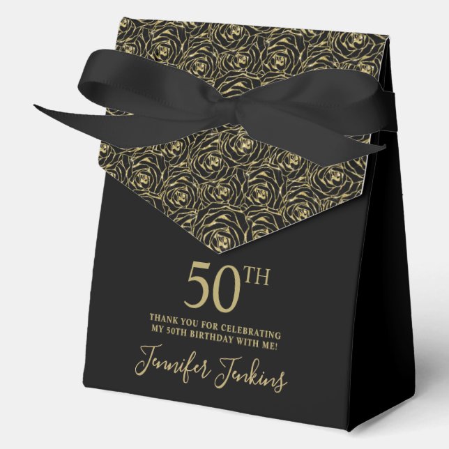 50th Birthday Gold Glitter Roses Thank You  Geschenkschachtel (Vorderseite)