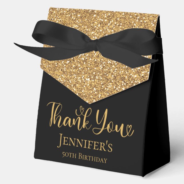 50th Birthday Gold Glitter Thank You Geschenkschachtel (Vorderseite)