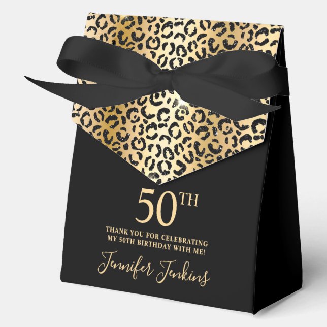 50th Birthday Gold Leopard Print Thank You  Geschenkschachtel (Vorderseite)