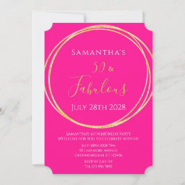 50th Birthday Hot Pink Gold Birthday Invitation