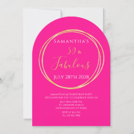 50th Birthday Hot Pink Gold Birthday Invitation