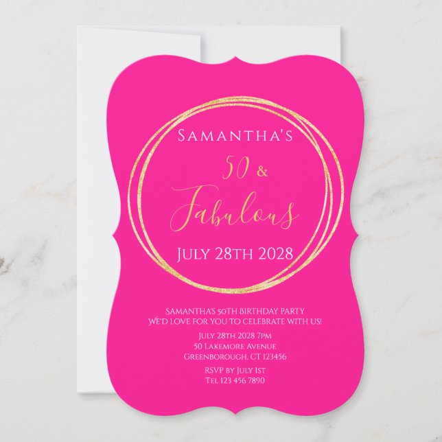 50th Birthday Hot Pink Gold Birthday Invitation (Devant)