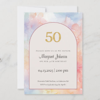 50th Birthday Invitation | Pastel Watercolor Gold Einladung