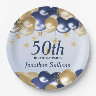 50th Birthday Navy Gold Balloons Party Pappteller