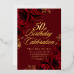 50th Birthday Party Burgundy & Gold Floral Folieneinladung<br><div class="desc">Stylish modern Birthday party invitation. Elegant handwritten calligraphy combined with a modern font on a dark black background complement each other and look harmonious at the same time.</div>