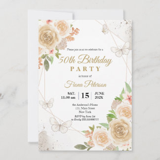 50th Birthday party Elegant floral Einladung