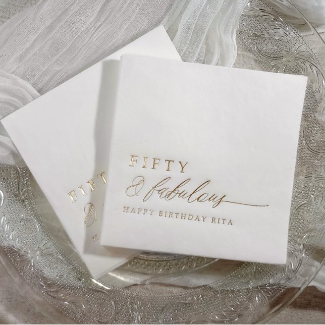 50th Birthday Party Fifty & Fabulous Modern Gold (Elegant 50th birthday napkins - 50 & Fabulous - Gold foil stamped personalized napkins)
