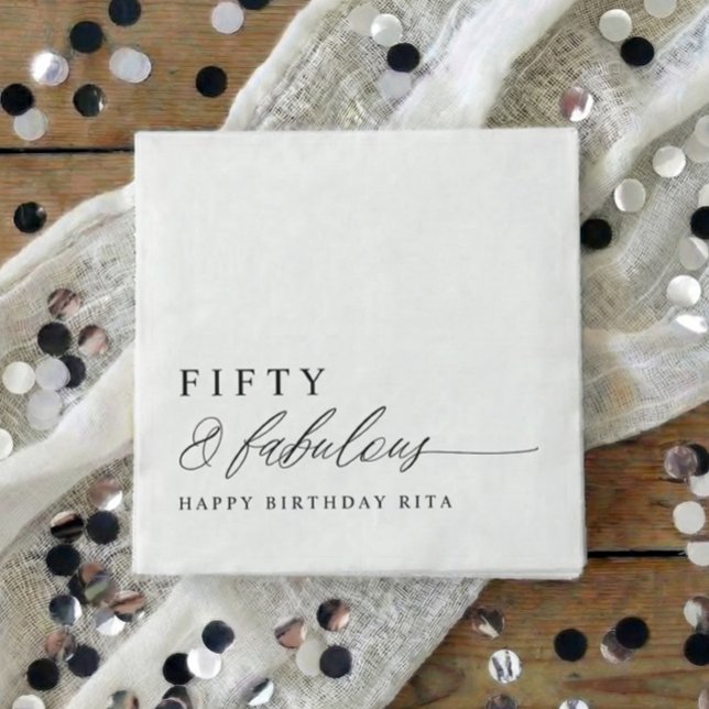 50th Birthday Party Fifty & Fabulous Modern Serviette (50 & Fabulous Birthday Party Napkins - Elegant Modern Calligraphy Script)