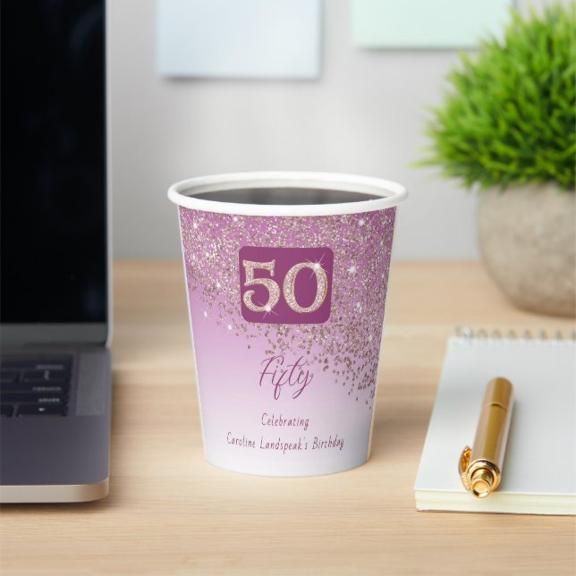 50th Birthday Party Gleaming Rose Gold Glitter Pappbecher (InSitu)
