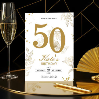 50th Birthday Party Gold Floral Milestone Elegant Einladung
