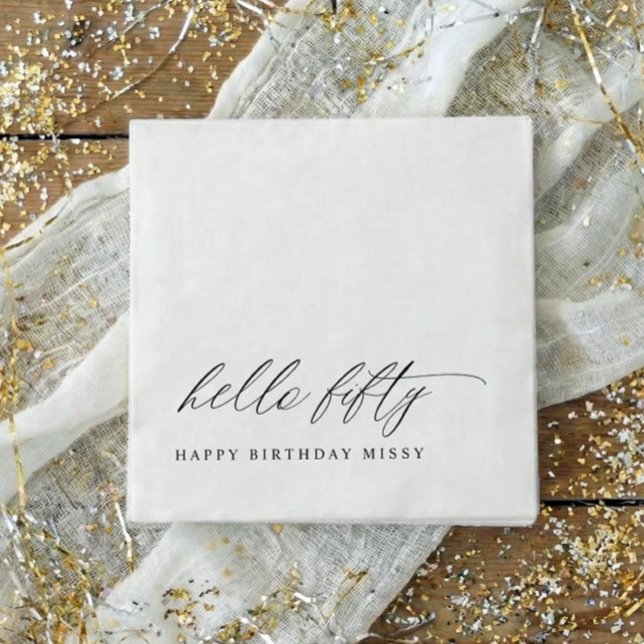 50th Birthday Party Hello 50 Modern Milestone Serviette (50th birthday party napkins - elegant modern black and white hello fifty party decor.)