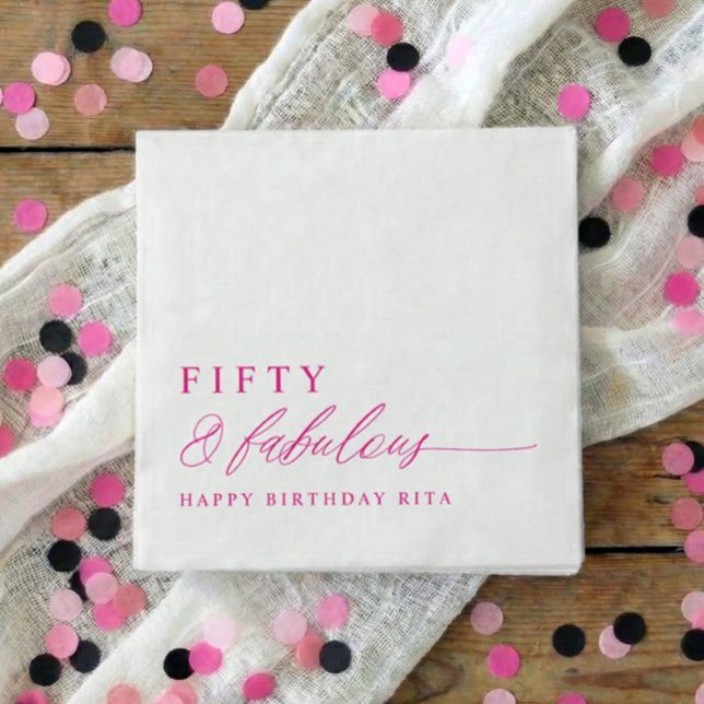 50th Birthday Party Pink Fifty & Fabulous Modern Serviette (Pink 50th birthday party napkins - fifty & fabulous in hot pink / magenta)