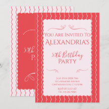 50th Birthday Party Pink Red Wavy Lines