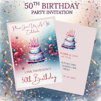 50th Birthday Party Pink Watercolor Einladung