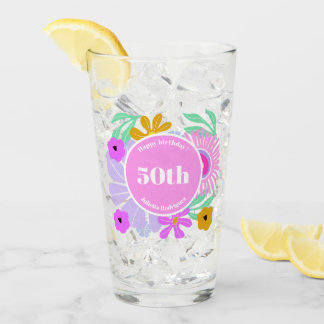 50th birthday pink floral romantic cute party glas