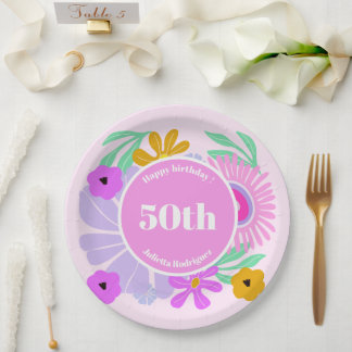 50th birthday pink floral romantic cute party pappteller