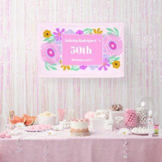 50th birthday pink modern cute floral chic Banner