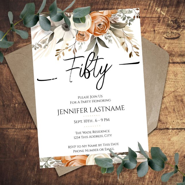 50th Birthday Rustic Floral Fall  Einladung (Von Creator hochgeladen)